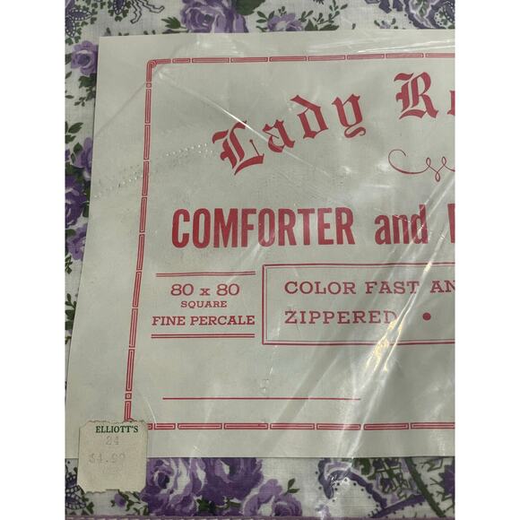 VTG NIP Lady Roberta Comforter Blanket Cover 80x80 Percale Floral Purple Cotton - Picture 4 of 5